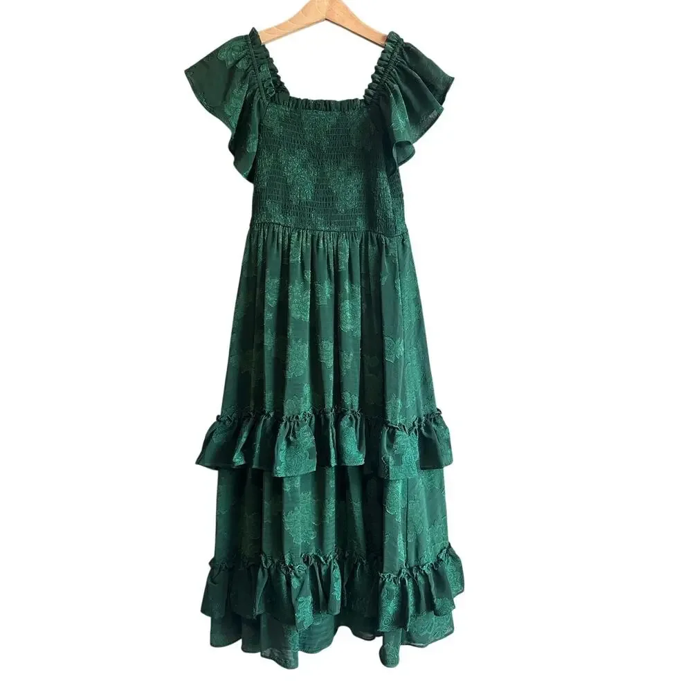 Rare Editions Girls Burnout Floral Ruffle Maxi Dress Green 7